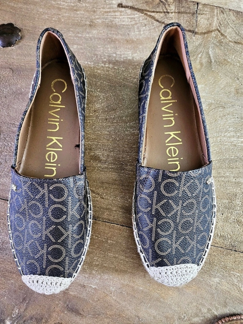 Calvin Klein Popular Espadrille Flat Slip-On Shoes Blue & White